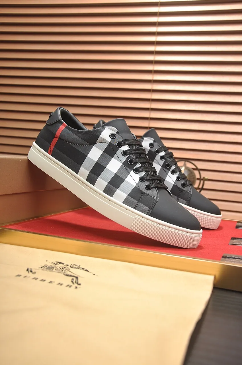 Men's shoes💰480💶[Burberry] (cowhide lining) classic low-top sneakers｜Imported cowhide with classic plaid fabric｜Cow leather lining｜Original outsole｜Fine workmanship and comfortable to wear Size: 38-44 (customized at 45)